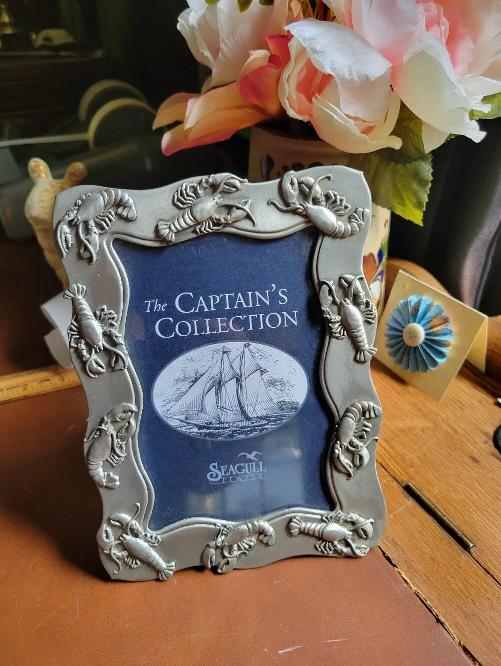 Vintage Lobster Seagull Canada Pewter Picture Frame  3.5'' x 5'' 1997 Etain Zinn